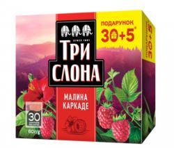 Чай ТРИ СЛОНА Малина-каркаде в пакетиках, 30 шт
